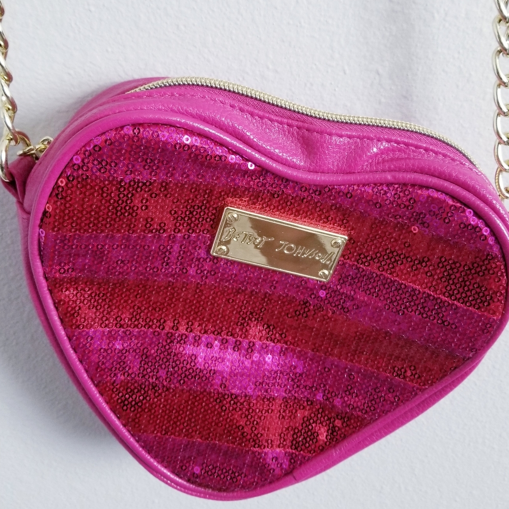 betsey johnson sequined heart crossbody purse